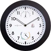Nextime Wanduhr Daisy Kunststoff schwarz Ø 25,5 cm Hygro-/Thermometer