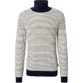 Casual Friday Rollkragenpullover Herren Baumwolle weiß gestreift, S 701503-0001-09900