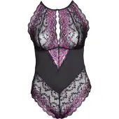 Cottelli collection Plus Size - Blumen-Body (schwarz-lila) - 3XL