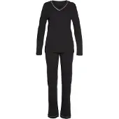 Vivance Pyjama schwarz Gr. 32/34 für Damen. V-Ausschnitt und Piping. Bequem. Nachhaltig.