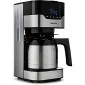 Medion Kaffeemaschine mit Thermoskanne und Timer (Filtermaschine, 8 Tassen, 1,2 Liter, 900 Watt, 3 Stufen, Warmhaltefunktion, Timer Zeitschaltuhr, Antitropf, Display, MD18458) edelstahl