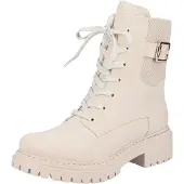 Rieker Damen Stiefelette Webstoff Schnalle Plateau 72631, Größe:42 EU, Farbe:Beige