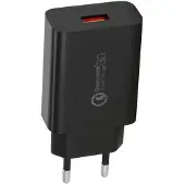 Sign Wall Charger USB-A QC 3.0, 18W, 3A - Black