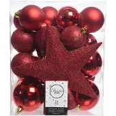 Christmas Decoration Weihnachtskugeln Kunststoff mit Christbaumstern 33er Set Weihnachtsrot
