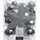 Décoris Weihnachtskugeln Mix 023371 bruchfest silber 33St