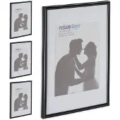 Relaxdays 4 x Bilderrahmen A4 schwarz Schwarz