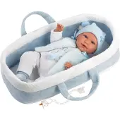 Llorens weinende Babypuppe Mimo Blau mit Reisewiege und Sound 42 cm