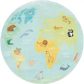Little Olly Kinderteppich Rund | Globe Hellblau | Ø 100cm | Blau | Baumwolle | Rund