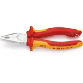 Knipex 03 06 180 T BK Kombizange isoliert mit Mehrkomponenten-Hüllen, VDE-; mit integrierter isolierter Befestigungsöse zum Anbringen einer Absturzsicherung verchromt 180 mm (SB-Karte/Blister)