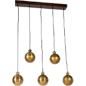 QAZQA Industrielle Hängelampe Bronze mit Holz 5 Lichter - Haicha