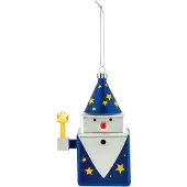 Alessi Weihnachtsanhänger Zauberer Cubomago blau, Designer Massimo Giacon, Marcello Jori, 7x10.4x6 cm