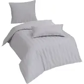 TRAUMSCHLAF Mako-Satin Bettwäsche Uni Streifen 4 cm 155x200 cm + 80x80 cm silber