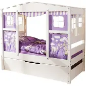 Ticaa kindermobel Hausbett Mini mit Bettkasten "Horse Lila" Kiefer Weiß Ticaa Weiß