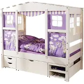 Ticaa kindermobel Hausbett Mini mit Bettkasten "Horse Lila" Kiefer Weiß Ticaa Weiß