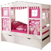 Ticaa kindermobel Hausbett Mini mit Bettkasten "Horse Pink" Kiefer Weiß Ticaa Weiß