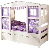 Ticaa kindermobel Hausbett Mini mit Bettkasten "Horse Lila" Kiefer Weiß Ticaa Weiß