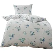 Dyckhoff Frottier Bettwäsche blaue lein Blume 29991 135x200 bügelfrei