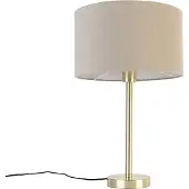 QAZQA - Design Klassische Tischlampe Messing mit Schirm hellbraun 35 cm - Simplo I Wohnzimmer I Schlafzimmer - Stahl Rund - LED geeignet E27