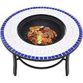 vidaXL Feuerstelle Mosaik Keramik Blau und Weiß 68 cm
