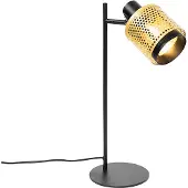 QAZQA - Industrie I Vintage I Industrie I Vintage I Tischlampe schwarz mit Gold I Messing - Kayden I Wohnzimmer I Schlafzimmer - Stahl Rund - LED geeignet E14