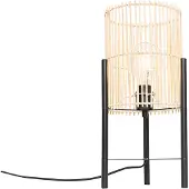 QAZQA - Landhaus I Vintage Skandinavische Tischlampe Bambus - Natasja I Wohnzimmer I Schlafzimmer - Bamboo Länglich I Zylinder - LED geeignet E27