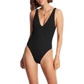 Seafolly - Women's Sea Dive Deep V Neck One Piece - Badeanzug Gr 36 schwarz