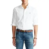 Ralph Lauren für Herren. 710792041001 Hemd Oxford Custom Fit weiß (S), Lässig, Baumwolle, Langarm