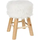 Atmosphera Furry-Hocker – Gepolsterte Sitzfläche aus Fell – Holzbeine – Weiss