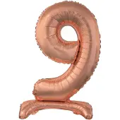 GoDan S.A Roségoldener Folienballon Nummer 9 mit Basis 74 cm