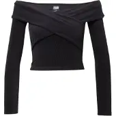 Urban Classics Ladies Velvet Rib Crossed Off Shoulder Longsleeve Black Größe: XL | Blusen Outlet | Damen | Schwarz
