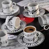 Hermia | Set mit 6 Kaffeetassen und Untertassen West Schwarz Porzellan 28x18x7 cm | NADUVI