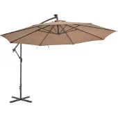 vidaXL Ampelschirm mit LED-Beleuchtung und Metall-Mast 350 cm Taupe