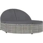 vidaXL Doppel-Sonnenliege mit Kissen Poly Rattan Grau