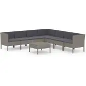 vidaXL 8-tlg Garten-Lounge-Set mit Auflagen Poly Rattan Grau Modell 15