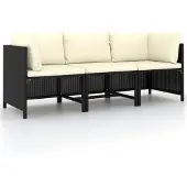 vidaXL 3-Sitzer-Gartensofa mit Auflagen Schwarz Poly Rattan