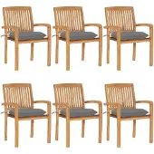 vidaXL Stapelbare Gartenstühle mit Kissen 6 Stk. Massivholz Teak