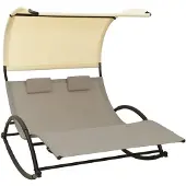 vidaXL Doppel-Sonnenliege mit Sonnendach Textilene Taupe und Creme