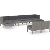 vidaXL 9-tlg Garten-Lounge-Set mit Auflagen Poly Rattan Grau Modell 11
