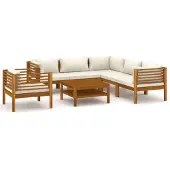vidaXL 7-tlg. Garten-Lounge-Set mit Creme Kissen Massivholz Akazie