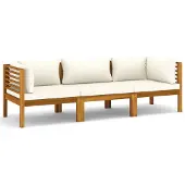 vidaXL 3-Sitzer-Gartensofa mit Creme Kissen Massivholz Akazie