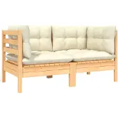 vidaXL Gartensofa 2-Sitzer mit Kissen in Creme Massivholz Kiefer