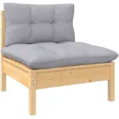 vidaXL Garten-Mittelsofa mit Grauen Kissen Massivholz Kiefer