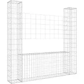 vidaXL Gabionenkorb U-Form mit 2 Säulen Eisen 140x20x150 cm