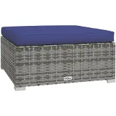 vidaXL Gartenhocker mit Kissen Grau 70x70x30 cm Poly Rattan
