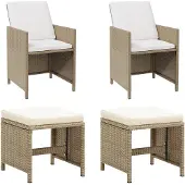 vidaXL Gartenstühle mit Hocker 2 Stk. Poly Rattan Beige