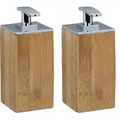 Relaxdays 2 x Seifenspender Bambus Hellbraun,Silber