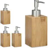 Relaxdays 4 x Seifenspender Bambus eckig Hellbraun