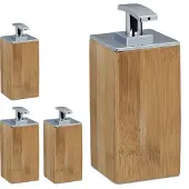 Relaxdays 4 x Seifenspender Bambus Hellbraun,Silber