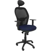 Piqueras Y Crespo (Piqu7) Jorquera Chair Black Mesh Bali Seat Navy mit festem Kopfteilbüro, einzigartiges Schnitzen