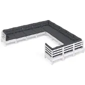 vidaXL 11-tlg. Garten-Lounge-Set mit Kissen Weiß Kiefernholz